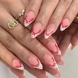 24pcs/Set White Stiletto French with Red Polka Dots and Bow Press-On Nails