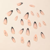 24pcs/Set Nude French Tip with Pointed Star & Rhinestones Press-On Nails