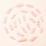 24pcs/Set White French Tip with Floral Accents and Gold Beads Press-On Nails