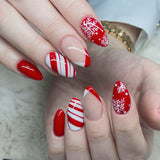 24pcs/Set Christmas Red & White French Tip with Snowflakes Press-On Nails