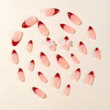 24pcs/Set Red French Tip with 3D Bow Press-On Nails