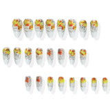24pcs/Set Autumn White French with Maple Leaf Press-On Nails