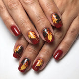 24pcs/Set Square Oil-Paint Style Maple Leaf Short Press-On Nails