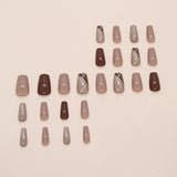 24pcs/Set Milk Coffee Brown Diamond Pattern Short Press-On Nails