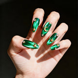 24pcs/Set Emerald Cat's Eye with Stars and Moon Press-On Nails