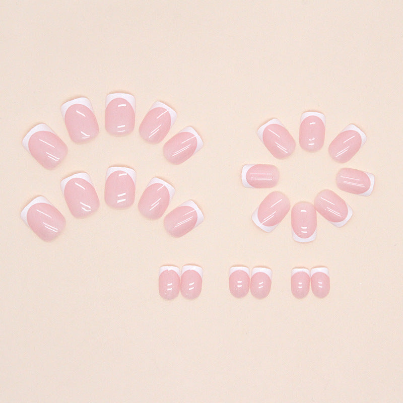 24pcs/Set Short Blush Pink & White French Press-On Nails