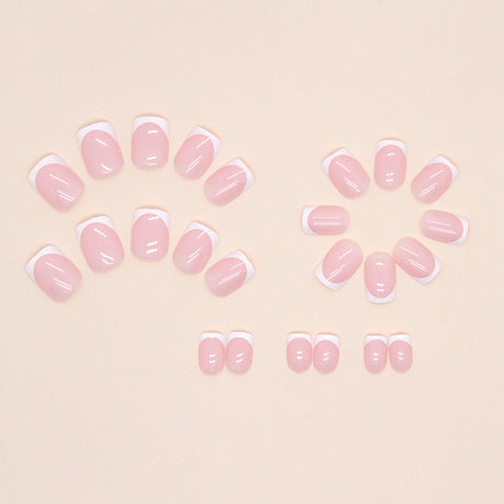 24pcs/Set Short Blush Pink & White French Press-On Nails