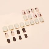 24pcs/Set Short Simple Solid Color Flower Press-On Nails