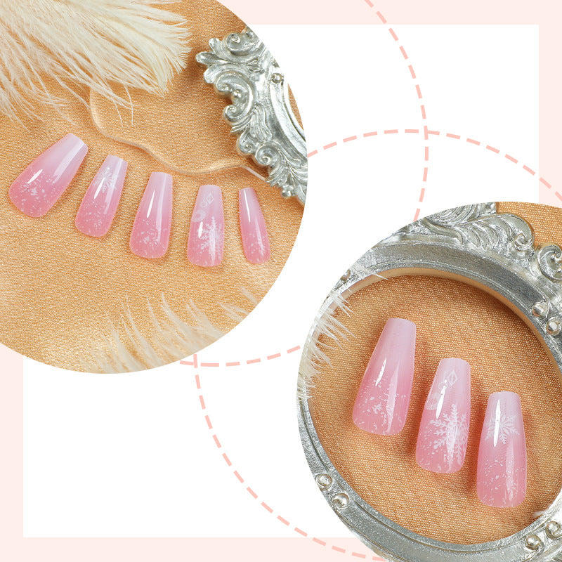 24pcs/Set Christmas Pink Ombré with Snowflakes Press-On Nails