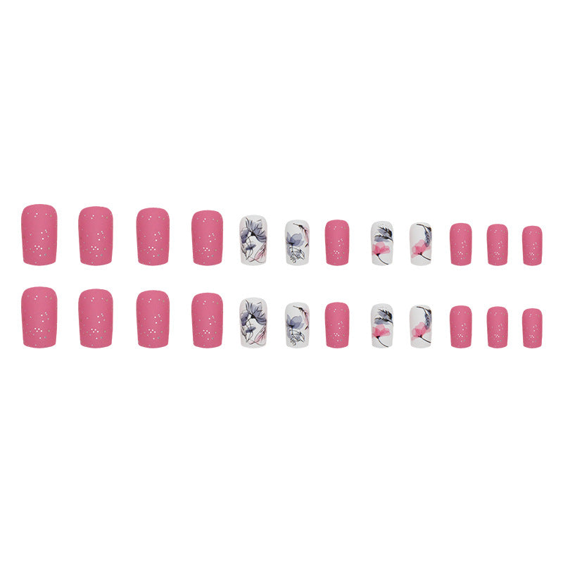 24pcs/Set Matte Lotus with Glitter Press-On Nails
