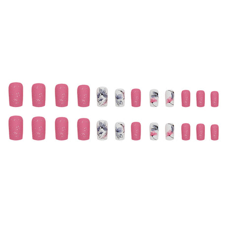 24pcs/Set Matte Lotus with Glitter Press-On Nails
