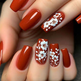 24pcs/Set Red with White Florals Press-On Nails