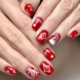 24pcs/Set Short Red Christmas with Snowflake & Fawn Press-On Nails