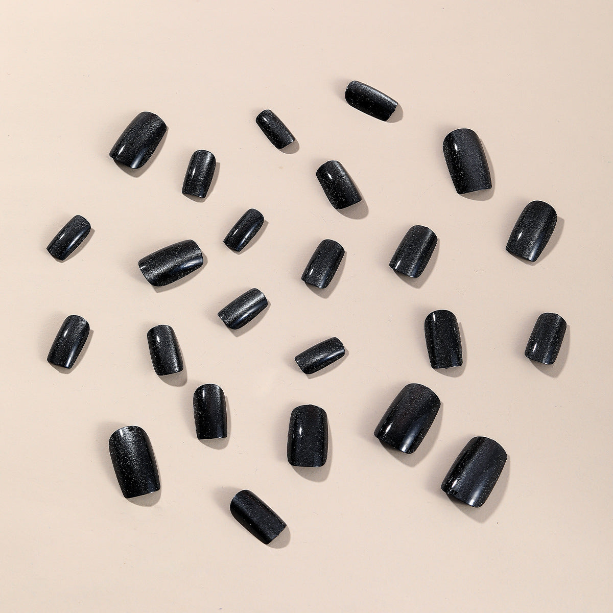24pcs/Set Short Black Crystal Cat Eye Press-On Nails