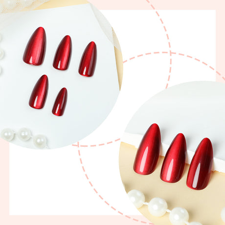 24pcs/Set Red Cat Eye Press-On Nails