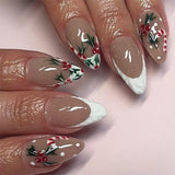 24pcs/Set Christmas 3D Embossed Snowflake, Candy Cane & Fruit Press-On Nails