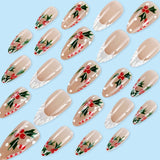 24pcs/Set Christmas 3D Embossed Snowflake, Candy Cane & Fruit Press-On Nails