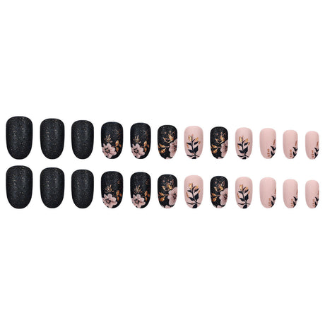24pcs/Set Autumn-Winter Leaves and Flowers Press-On Nails