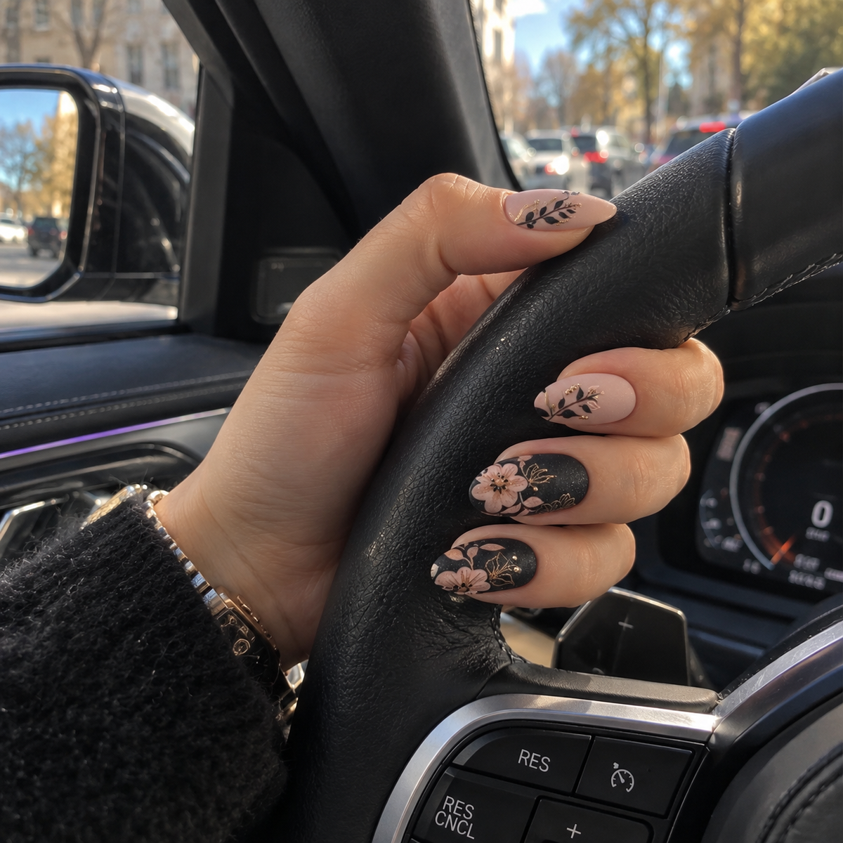 24pcs/Set Autumn-Winter Leaves and Flowers Press-On Nails