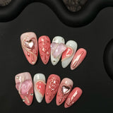(Handmade) 10pcs/Set Bubble Heart Chain Press On Nails