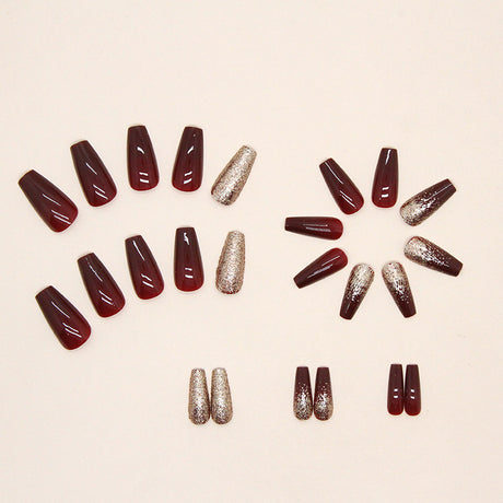 24pcs/Set Gilded Garnet Glam Press-On Nails