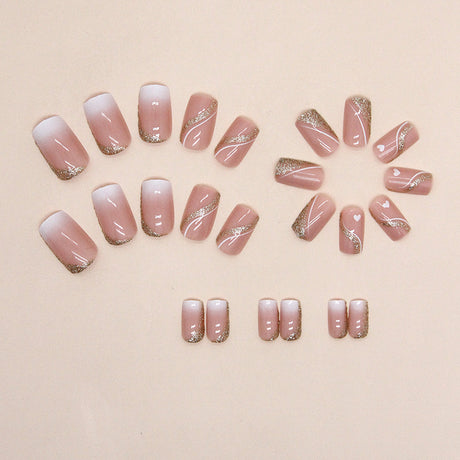 24pcs/Set Bling Glitter Gradient Heart Press-On Nails