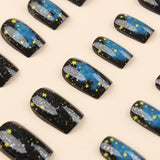 24pcs/Set Deep Blue Cosmic Starry Sky Press-On Nails