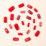 24pcs/Set Red Christmas Snowflake & Tree with White Stripes Press-On Nails