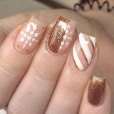 24pcs/Set Christmas White Diagonal Stripes & Snowflakes Press-On Nails
