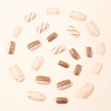 24pcs/Set Christmas White Diagonal Stripes & Snowflakes Press-On Nails