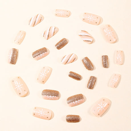 24pcs/Set Christmas White Diagonal Stripes & Snowflakes Press-On Nails