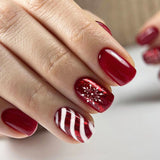 24pcs/Set Christmas Short Snowflake & Stripe Press-On Nails