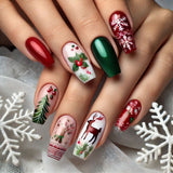 24pcs/Set Christmas Snowflake & Reindeer Press-On Nails
