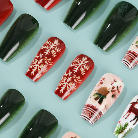 24pcs/Set Christmas Snowflake & Reindeer Press-On Nails
