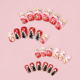 24pcs/Set Christmas Green Pine Tree with Snowflakes Press-On Nails
