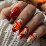 24pcs/Set Autumn-Winter Red Maple Leaf Press-On Nails