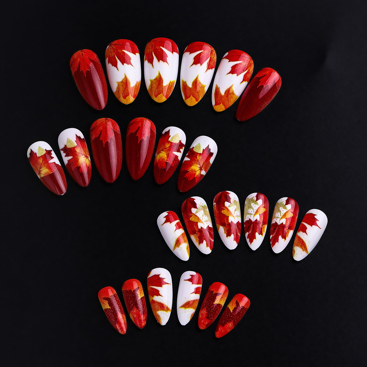 24pcs/Set Autumn-Winter Red Maple Leaf Press-On Nails