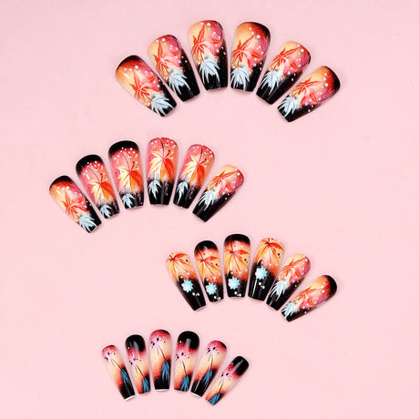 24pcs/Set Autumn-Winter Maple Leaf Ombré Blur Press-On Nails