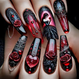 24pcs/Set Valentine's Day Flower & Heart Press On Nails