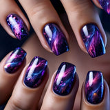 24pcs/Set Blue Gradient Blurred Starry Universe Press-On Nails