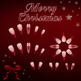 24pcs/Set Long Stiletto Red French Tip with Christmas Bow Press-On Nails