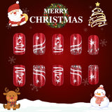 24pcs/Set Short Red Christmas with Snowflake & Bow Press On Nails