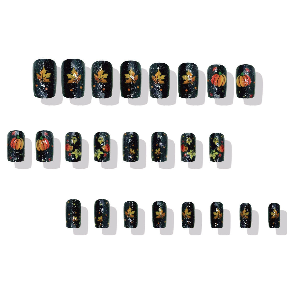 24pcs/Set Short Autumn-Winter Maple Leaf & Pumpkin Press On Nails