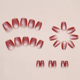 24pcs/Set Short Wine Red Ombré Cat Eye Press On Nails