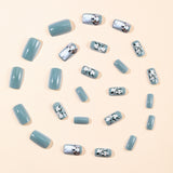 24pcs/Set Short Gray Printed Puppy Press On Nails