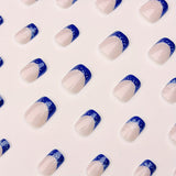 24pcs/Set Short Blue French Tip Christmas Snowflake Press On Nails