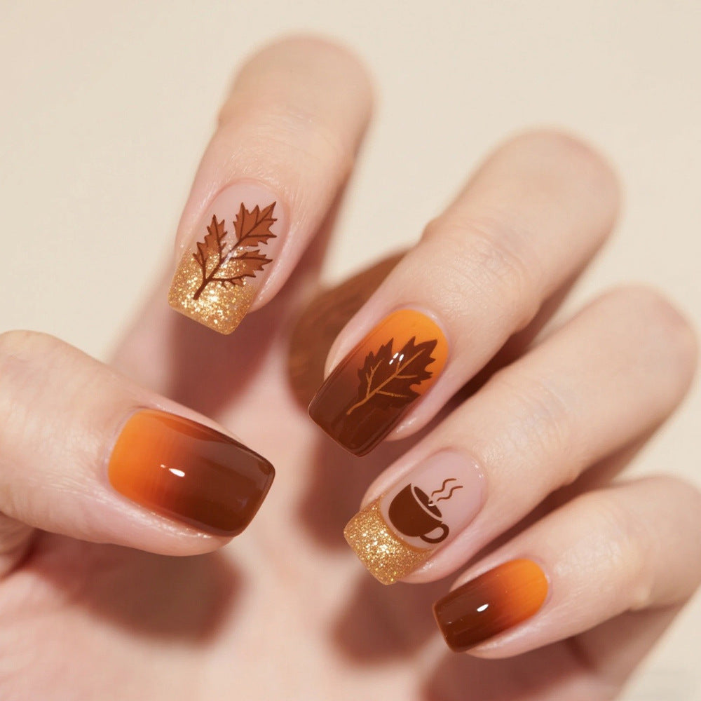24pcs/Set Autumn-Winter Maple Leaf Press-On Nails