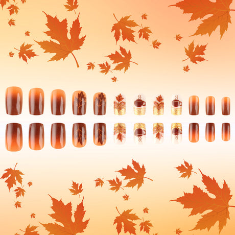 24pcs/Set Autumn-Winter Maple Leaf Press-On Nails