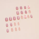 24pcs/Set Solid Pink 3D Bow Press-On Nails