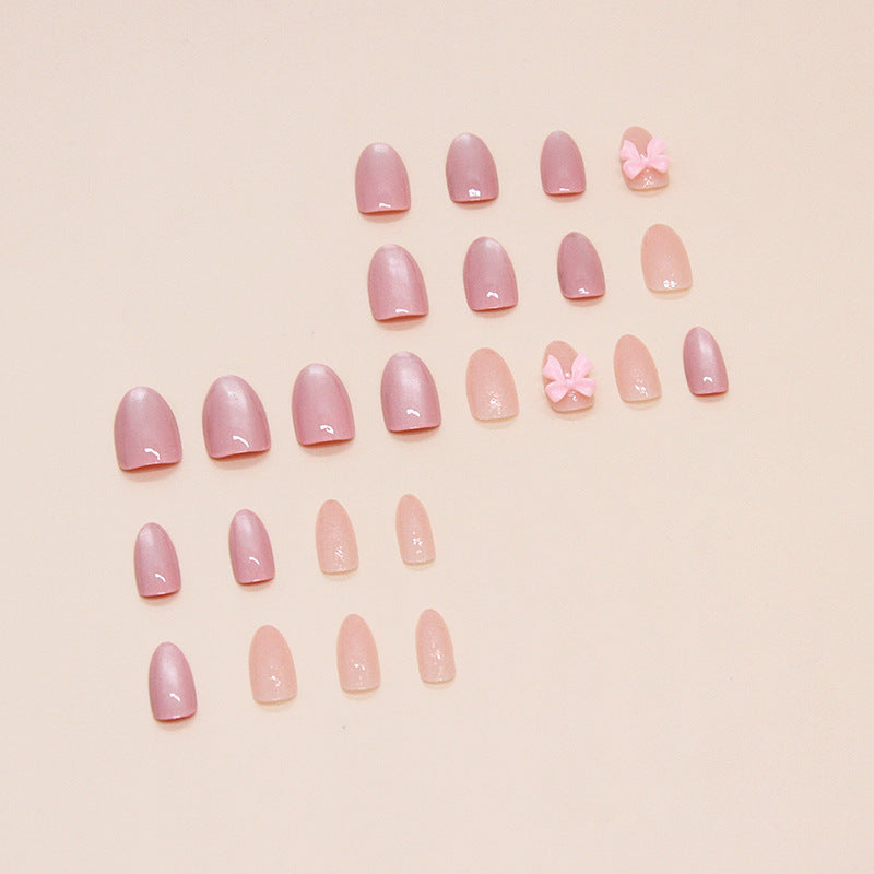 24pcs/Set Solid Pink 3D Bow Press-On Nails